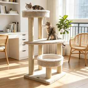 36" Tall Carpeted Cat Tree with Plush Perches Scratching Posts And Dangling Ball for Cats Furniture Trees