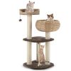 41 Inch Hand-Woven Water Hyacinth Cat Tree, 3 Sisal Scratching Posts Multi-Level Activity Center for Cats-Brown