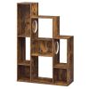 Cat Bookshelf Cabinet (Rustic Brown), 8 Organized Storage Sections & Multiple Climbing Platforms