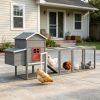 Extra Large 118'' Gray Chicken Coop with Asphalt Roof Wooden Hen Run Slide-Out Tray Nesting Box for 3-6 Chickens