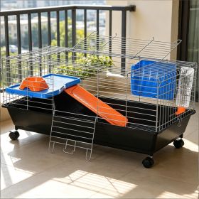 35"L Black Small Animal Cage for Chinchilla with Food Dish Water Bottle Hay Feeder Platform Ramp