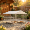 Outdoor Dog Kennel 13' X 13' X 6.5' Waterproof Roof Silver for Small to Medium Dogs with Comfortable Living Space
