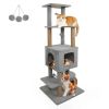 64" Light Gray Cat Tower with Plush Perches & 3 Dangling Balls, Jute Scratching Posts & Anti-Tipping Device for Multi-Cat Households