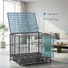 Heavy Duty Dog Crate 43 Inch Metal Cage Kennel with Lockable Wheels Double Door Removable Tray Gray