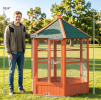 69" Wooden Hexagonal Bird Cage for Outdoor Aviary with Covered Roof Brown Flight Cage for Birds