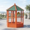 69" Wooden Hexagonal Bird Cage for Outdoor Aviary with Covered Roof Brown Flight Cage for Birds