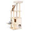 63" Wooden Cat Tree - 2-Story Condo with Bamboo Interior, 5 Sisal Scratching Posts, 44 lbs Per Layer Capacity