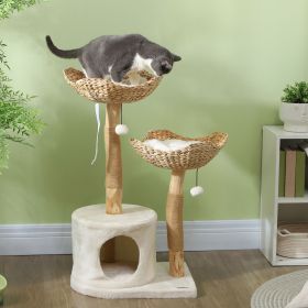 37 Inch Modern Cat Tree w/ Wooden Scratching Posts, Condo, Beds, Cushions, Toy Balls & Anti-Tip Kit