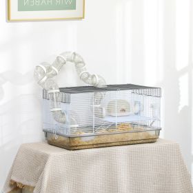 Small Animal Cage for Gerbil or Dwarf Hamster w/ Tubes, Exercise Wheel, Food Dish, Water Bottle, 23" x 13" x 12", Gray