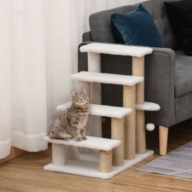 4 Levels Cat Steps with Scratching Posts for High Bed, Sofa, White