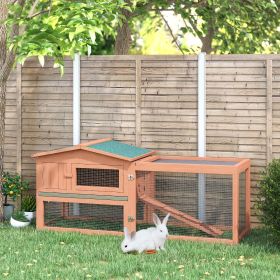 Rabbit Cage Outdoor, 62" Wooden Outdoor Rabbit Hutch, Small Animal Habitat with Detachable Run and Elevated Main House, Natural
