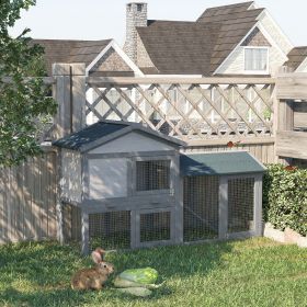 58" Large Rabbit Hutch Outdoor Indoor, Wooden Bunny Hutch, Guinea Pig Cage with Run, Removable Tray, Asphalt Roof, Lockable Doors and Ramp