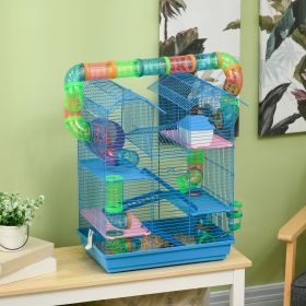 18.5" 5 Tier Hamster Cage with Tubes and Tunnels, Small Animal Cage, Rat Gerbil Cage with Water Bottle, Food Dish, Exercise Wheel, Blue