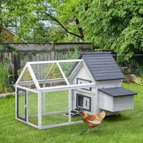 65" Chicken Coop Wooden Chicken House Rabbit Hutch Poultry Cage Hen Pen Backyard with Nesting Box, Ramp, Run