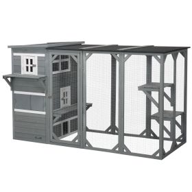 Wooden Cat Catio, 76"L Walk in Outdoor Cat House with Asphalt Roof, Platforms, Lockable Doors, 3-tier Resting Condo, Observation Window, for 2-3 Cats