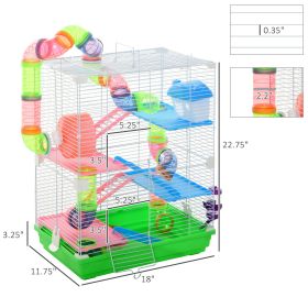5 Tiers Green Hamster Cage Portable with Exercise Wheels Play Tube Water Bottle Dishes House Ladder - Ideal for Gerbils