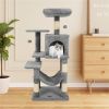 44" Multi-Level Cat Tree with Spacious Top Perch, 2-Door Condo & Hammock for Indoor Cats -Light Gray
