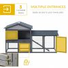 58" Large Rabbit Hutch Outdoor Indoor, Wooden Bunny Hutch, Guinea Pig Cage with Run, Removable Tray, Asphalt Roof, Lockable Doors and Ramp