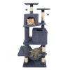 57" Multi-Level Cat Tree for Multi-Cat Households, 2 Condos & Hammock with Sisal Scratching Posts-Gray