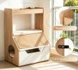 3-in-1 Hidden Cat House Cabinet for Cats with 4 Cubbies Removable Cushion Scratching Pad - Pet Furniture