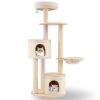 60 Inch Tall Wooden Cat Tree Multi-Level Cat Tower with Sisal Scratching Posts & Condos for Indoor Cats, Natural