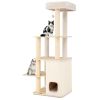 63" Wooden Cat Tree - 2-Story Condo with Bamboo Interior, 5 Sisal Scratching Posts, 44 lbs Per Layer Capacity