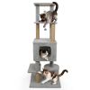 64" Light Gray Cat Tower with Plush Perches & 3 Dangling Balls, Jute Scratching Posts & Anti-Tipping Device for Multi-Cat Households