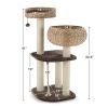 41 Inch Hand-Woven Water Hyacinth Cat Tree, 3 Sisal Scratching Posts Multi-Level Activity Center for Cats-Brown