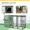 Wooden Cat Catio, 76"L Walk in Outdoor Cat House with Asphalt Roof, Platforms, Lockable Doors, 3-tier Resting Condo, Observation Window, for 2-3 Cats