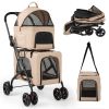 Double Pet Stroller Foldable 3-in-1 Dog Stroller with 2 Detachable Carriers