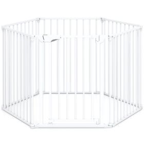 Extra Wide Baby Gate Fits 34.5-154" Openings 6-Panel Adjustable Pet Safety Fence (Color: White)