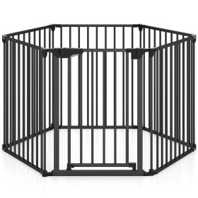 Extra Wide Baby Gate Fits 34.5-154" Openings 6-Panel Adjustable Pet Safety Fence (Color: black)