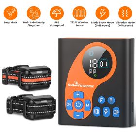 2 In 1 Wireless Dog Fence System with 1/2 Training Collars(Options) Invisible Dog Fence IP68 Waterproof with 722FT Adjustable Range Beep Vibration Sta (Type: Fence with 2 Collar)