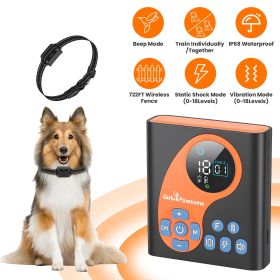2 In 1 Wireless Dog Fence System with 1/2 Training Collars(Options) Invisible Dog Fence IP68 Waterproof with 722FT Adjustable Range Beep Vibration Sta (Type: Fence with 1 collar)