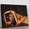 Small black and brown dog hiding under orange blanket Canvas Print or Poster
