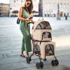 Double Pet Stroller Foldable 3-in-1 Dog Stroller with 2 Detachable Carriers