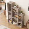Modern Cat Bookshelf Cat Tree 8-Section Storage Cabinet with 2 Round Holes
